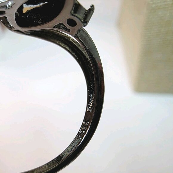Gun Metal Black Gem Costume Marquis Ring Sz 10.5 - Picture 5 of 5